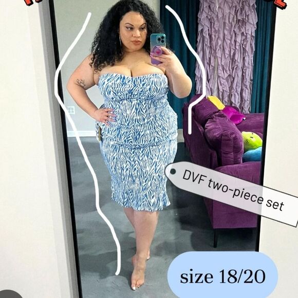 Diane Von Furstenberg Pants - Diane von Furstenberg A-line Skirt Sea Twig Blue Plus Size Set NWT